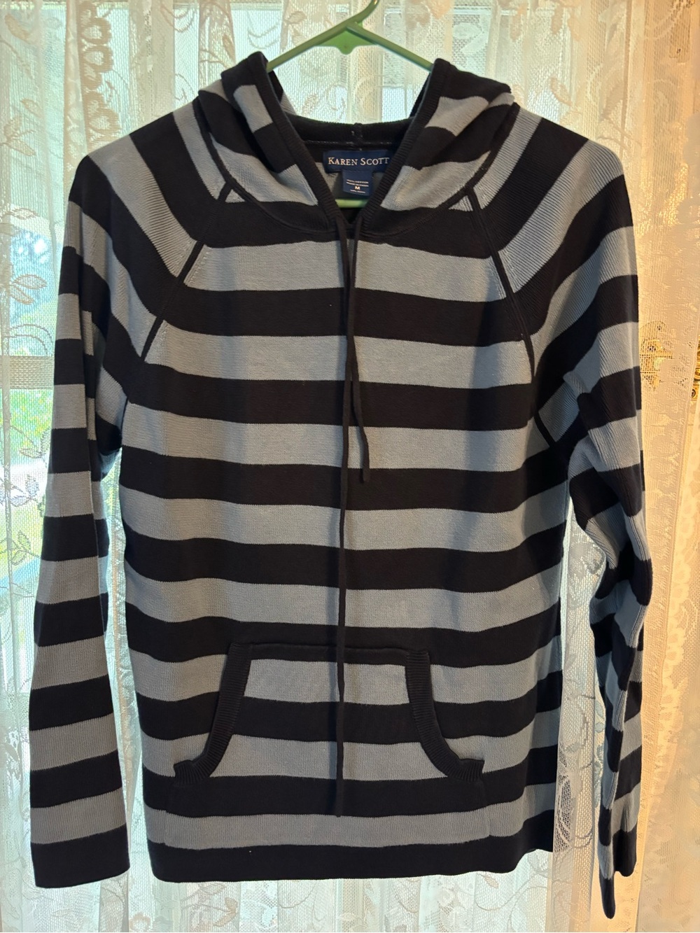 Karen Scott navy & Light blue Striped Zip-Up Hoodie